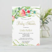 Korallengarten Rose mit eleganter Babydusche Einladung (Stehend Vorderseite)