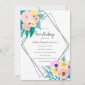 Korallengelbe florale Wasserfarbe Geo Rahmen Gebur Einladung (Vorderseite)