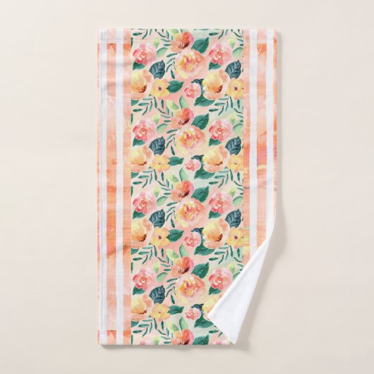Korallengestreiftes Blumenbadetuch Set (Handtuch)