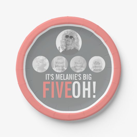 Korallengräber 50. FIVEOH! 5 Fotos Geburtstag Pappteller (Vorderseite)