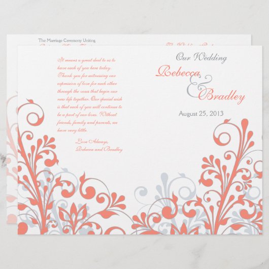 Korallengrau abstrakte Blumenhochzeit (Vorne/Hinten)