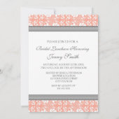 Korallengrau Damask Bridal Lunch Einladungskarten (Rückseite)