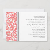 Korallengrau Damask Probe Abendessen Party Einladung (Rückseite)