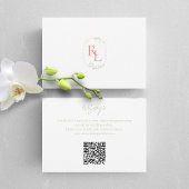 Korallengrün, weißes Blumenmonogramm QR Hochzeit R RSVP Karte