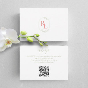 Korallengrün, weißes Blumenmonogramm QR Hochzeit R RSVP Karte