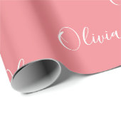 Korallenhintergrund Name Girly Eleganter Name Geschenkpapier (Rolleneckpunkt)