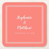Korallenhochzeit Einfache Minimalistische Braut un Rechteckiger Pappuntersetzer (Vorderseite)