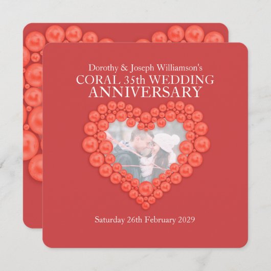 Korallenhochzeit Jubiläum 35 Jahre Party lädt ein Einladung (Vorne/Hinten)