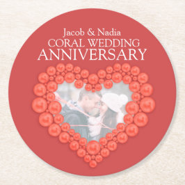 Korallenhochzeit Jubiläum Herz Foto Untersetzer