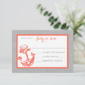 Korallenkoralle und Graue Antwortkarte RSVP Karte (Stehend Vorderseite)