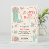 Korallenkritzen stiefeln Brautparty Einladung (Stehend Vorderseite)