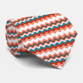 Korallenlachs Orange Turquoise Wavy Zigzag Muster Krawatte (Gerollt)