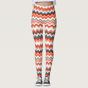 Korallenlachs Orange Turquoise Wavy Zigzag Muster Leggings