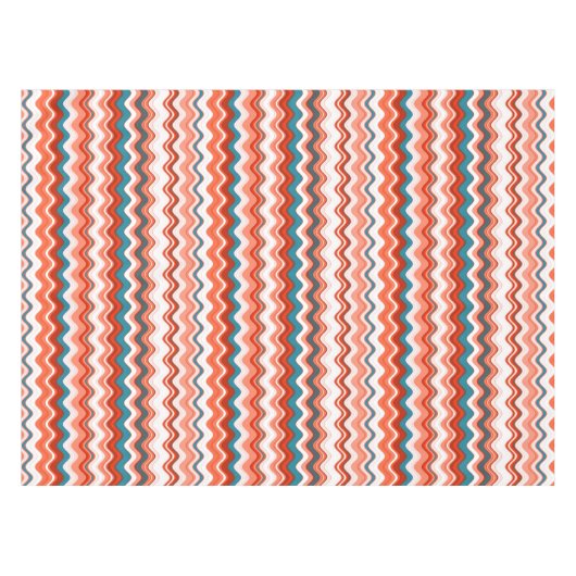 Korallenlachs Orange Turquoise Wavy Zigzag Muster Tischdecke (Vorderseite (Horizontal))