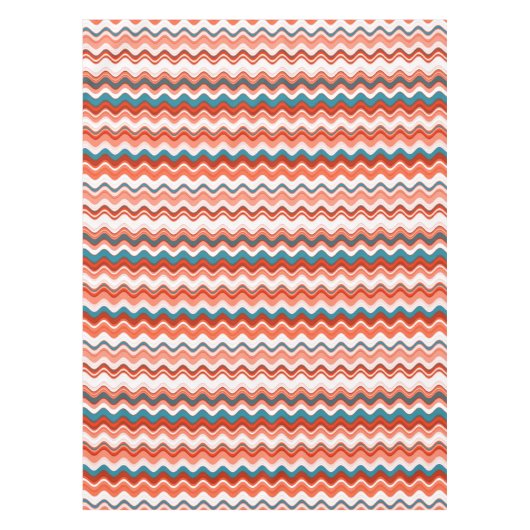 Korallenlachs Orange Turquoise Wavy Zigzag Muster Tischdecke (Vorderseite)