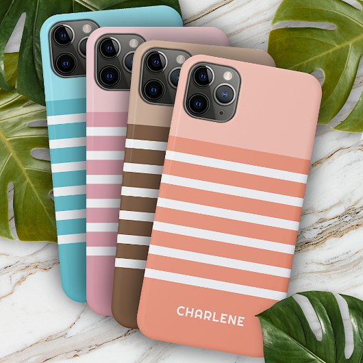 Korallenlachs Peach Orange White Stripes Muster iPhone Hülle