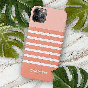 Korallenlachs Peach Orange White Stripes Muster iPhone 11Pro Max Hülle