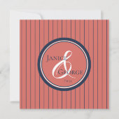 Korallenlachs und Marschstreifen Hochzeiten Einladung (Vorderseite)