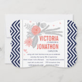 KorallenMarine und Gray Zig Zag Romantische Hochze Einladung (Vorderseite)