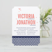 KorallenMarine und Korallen Zig Zag und Hochzeiten Einladung (Stehend Vorderseite)