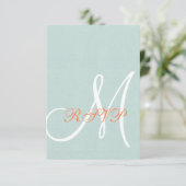 Korallenminze Grüne Linen Rustic Wedding RSVP Card (Stehend Vorderseite)