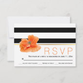 Korallenmohn, Schwarz-weiße Streifen Hochzeit RSVP (Vorderseite)
