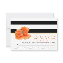 Korallenmohn, Schwarz-weiße Streifen Hochzeit RSVP