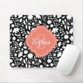 Korallenmonogramm Quatrefolie Schwarzes Blumenmust Mousepad (Mit Mouse)