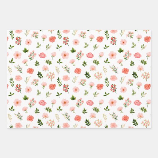 Korallenmuster und Rote Rosen Geschenkpapier Set (Vorderseite)