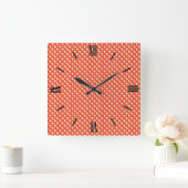 Korallenorange, Emaille-Look, gestopftes Gitter Quadratische Wanduhr (Zuhause)