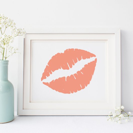 Korallenorange Lippenstift-Kuss Poster