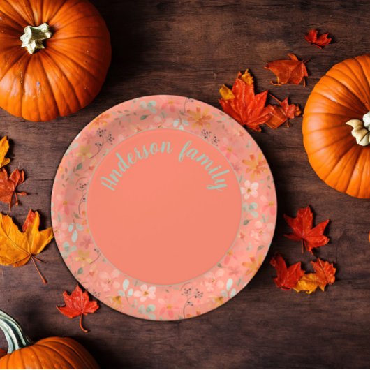 Korallenorangefarbener grüner Name Pappteller