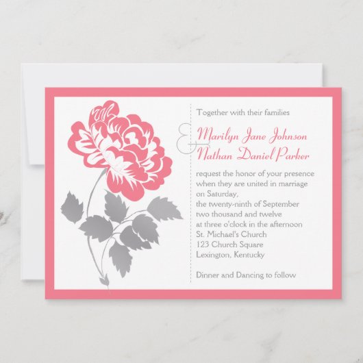 Korallenpeony mit Einladung zur Hochzeit von Gray (Vorderseite)