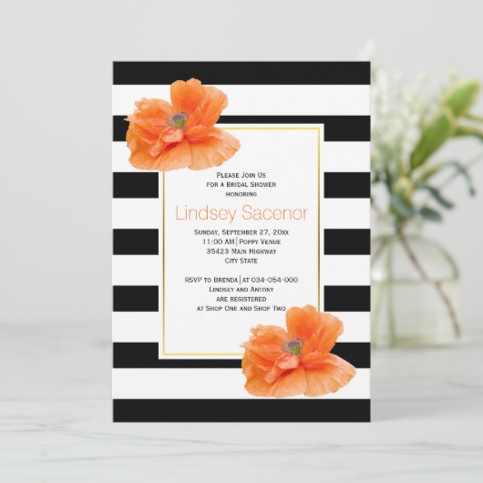 Korallenpfeife, Schwarz-weißes HochzeitsBrautparty Einladung (Stehend Vorderseite)