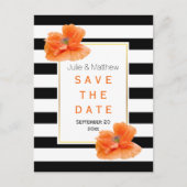 Korallenpfeife und Streifen Hochzeit Speichern Sie Ankündigungspostkarte (Vorderseite)