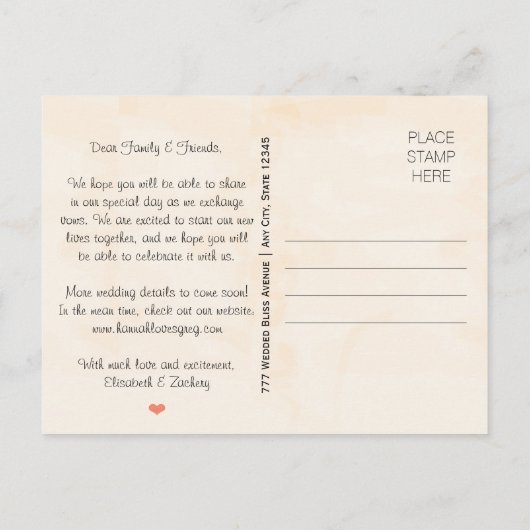 Korallenpfirsich RUSTISCHE BLUMENBOHO Save the Dat Ankündigungspostkarte (Rückseite)