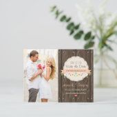 Korallenpfirsich RUSTISCHE BLUMENBOHO Save the Dat Ankündigungspostkarte (Stehend Vorderseite)