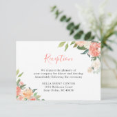 Korallenpfirsichblütenhochzeitungsdetails Empfang Begleitkarte (Stehend Vorderseite)