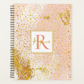 Korallenpfirsiche Aquarell und Konfetti-Monogramm Planer (Vorderseite)
