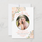 Korallenpfirsichfarben Oval Foto Hochzeit Save The Date (Vorderseite)