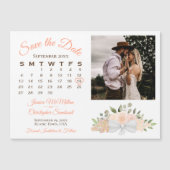Korallenpfirsichkalender und Foto Save the Date Magneteinladung (Vorderseite)