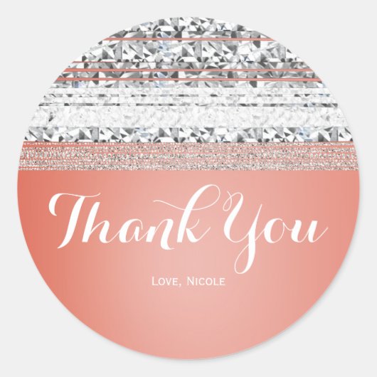 Korallenpfirsichpfirsiches glänzendes Silber-Blend Runder Aufkleber (Vorderseite)