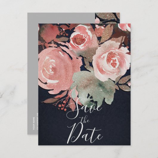 Korallenpfirsichpfirsichrosa Weich Fettfloral Save Ankündigungspostkarte (Vorne/Hinten)