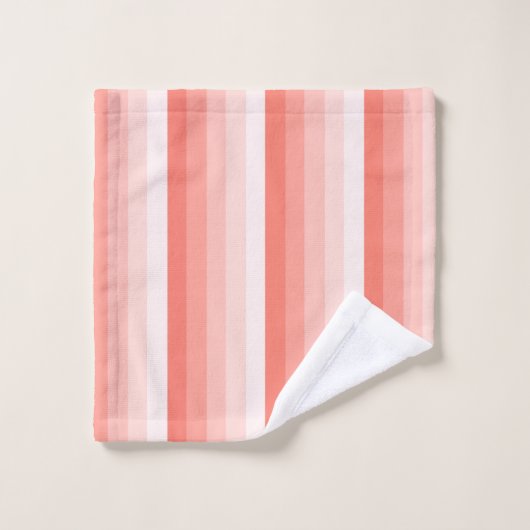 Korallenpfirsichstreifen Badhandtuch Set (Waschlappen)