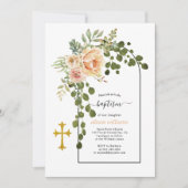 Korallenpfirsichtaufe und blumengeschmückte Blume Einladung (Vorderseite)