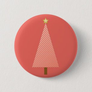 Korallenpolka dot moderner Weihnachtsbaum Button