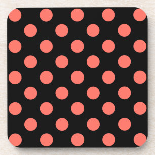Korallenpolka-Punkte auf schwarz Getränkeuntersetzer