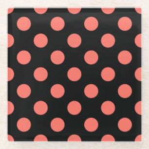 Korallenpolka-Punkte auf schwarz Glasuntersetzer