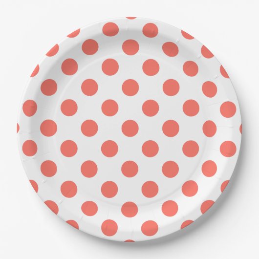 Korallenpolka-Punkte auf weiß Pappteller (Vorderseite)