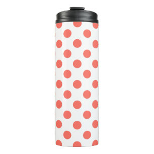 Korallenpolka-Punkte auf weiß Thermosbecher